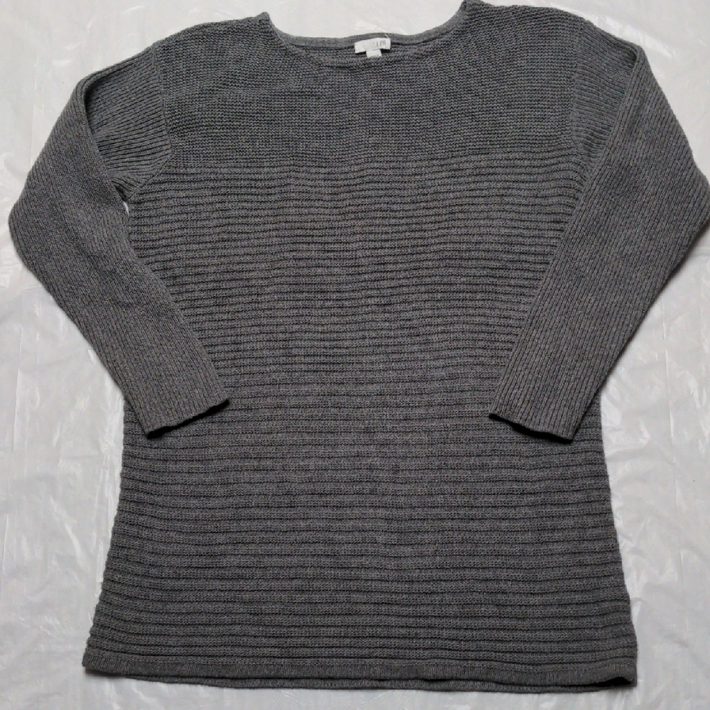 J Jill Wool Silk Blend Gray Ribbed Pullover Lagenlook Sweater Sz L